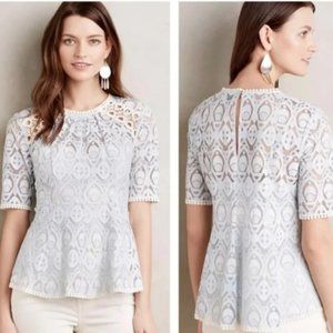NBW Anthropologie HD In Paris Blue Lace Top Blouse, Size 2